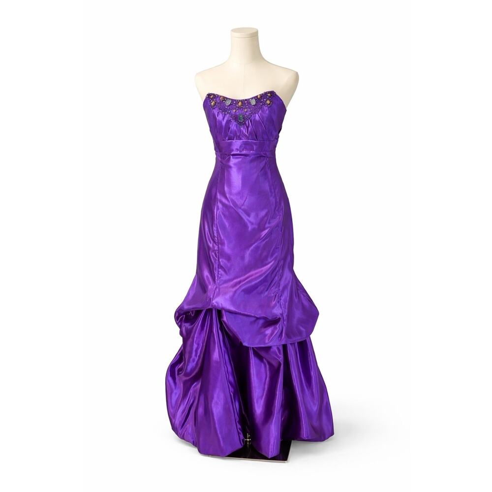 Vtg Jessica McClintock Gunne Sax Purple Strapless Beaded Satin Gown Prom Dress 5